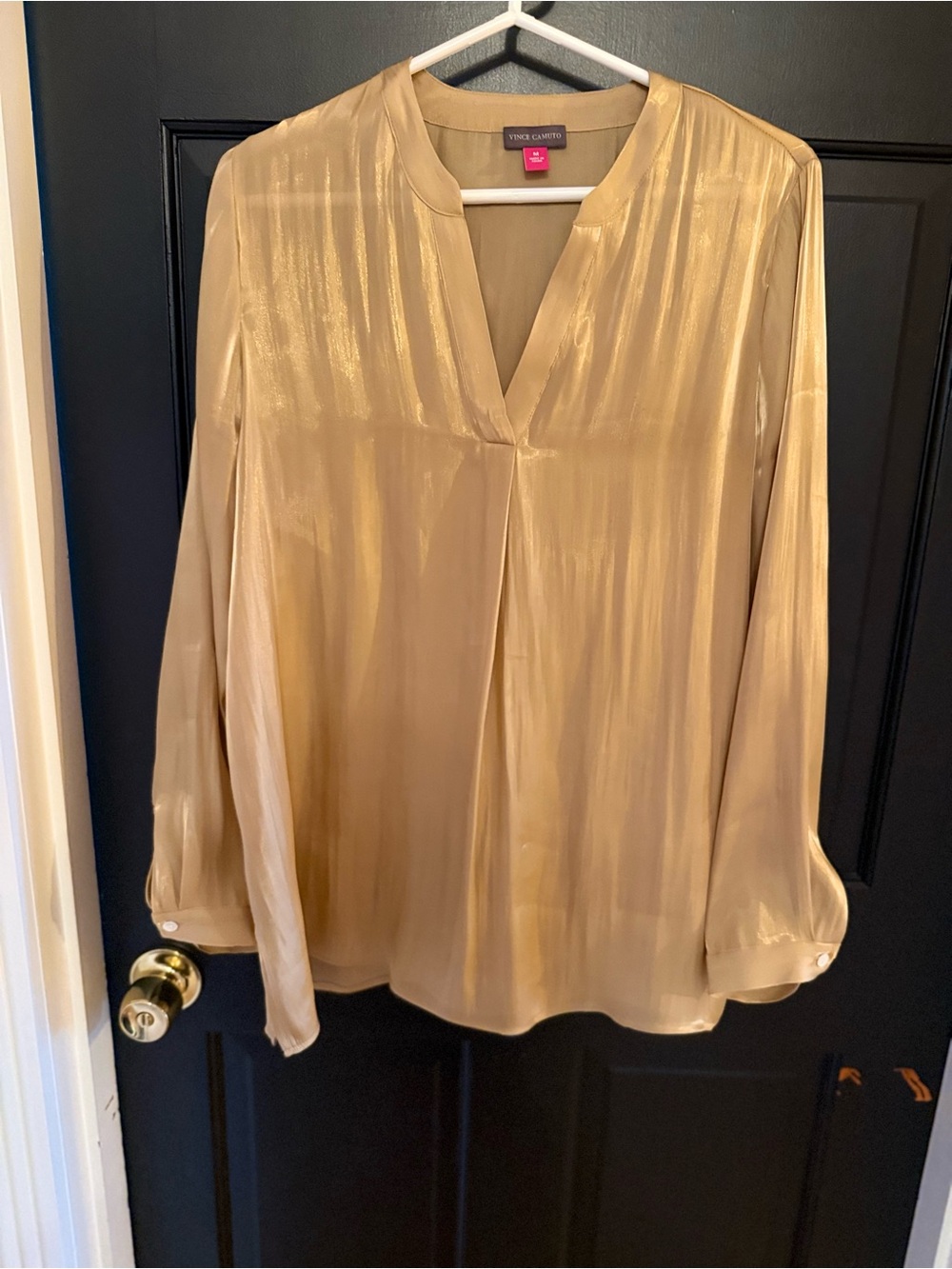 Vince Camuto Metallic Gold V-Neck Satin Blouse